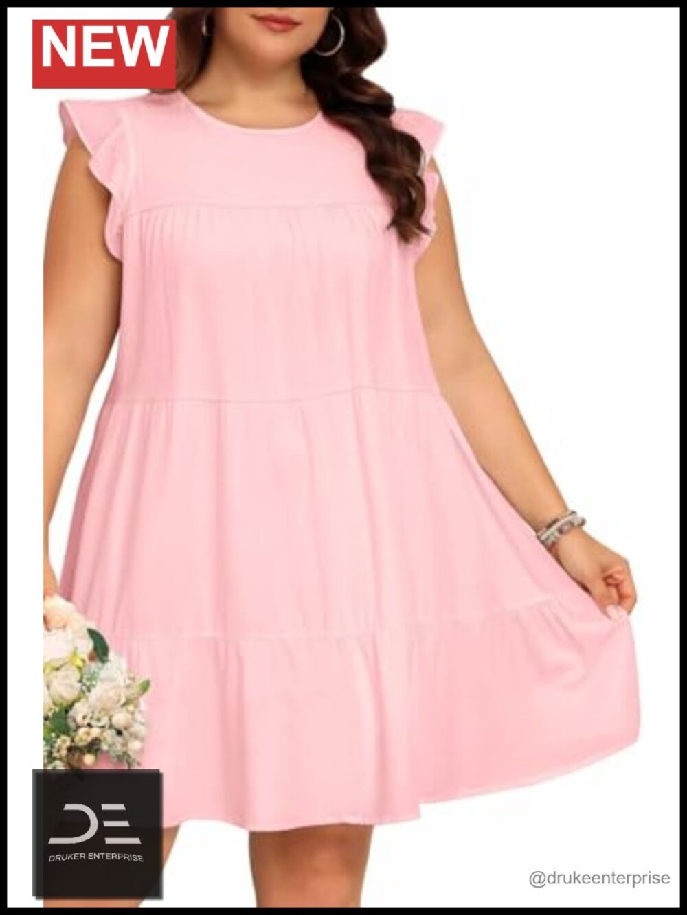 Plus Size Babydoll Dress Ruffle Sleeve Swing Flowy Tunic Casual Summer